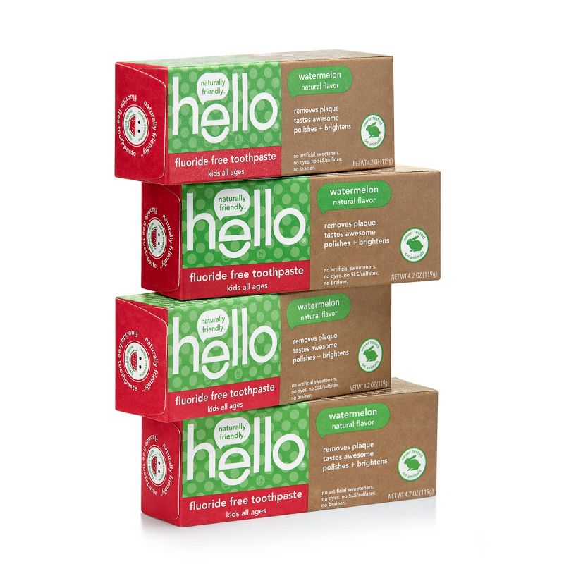 hello Kid's Fluoride Free Toothpaste SLS Free + Vegan Natural Watermelon - 4.2oz/4pk