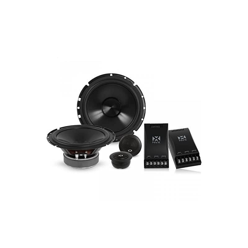 6.5" 2-Way V-Series Component Car Audio Speaker System with Two 25mm Silk Dome Tweeters and Two Crossover Networks