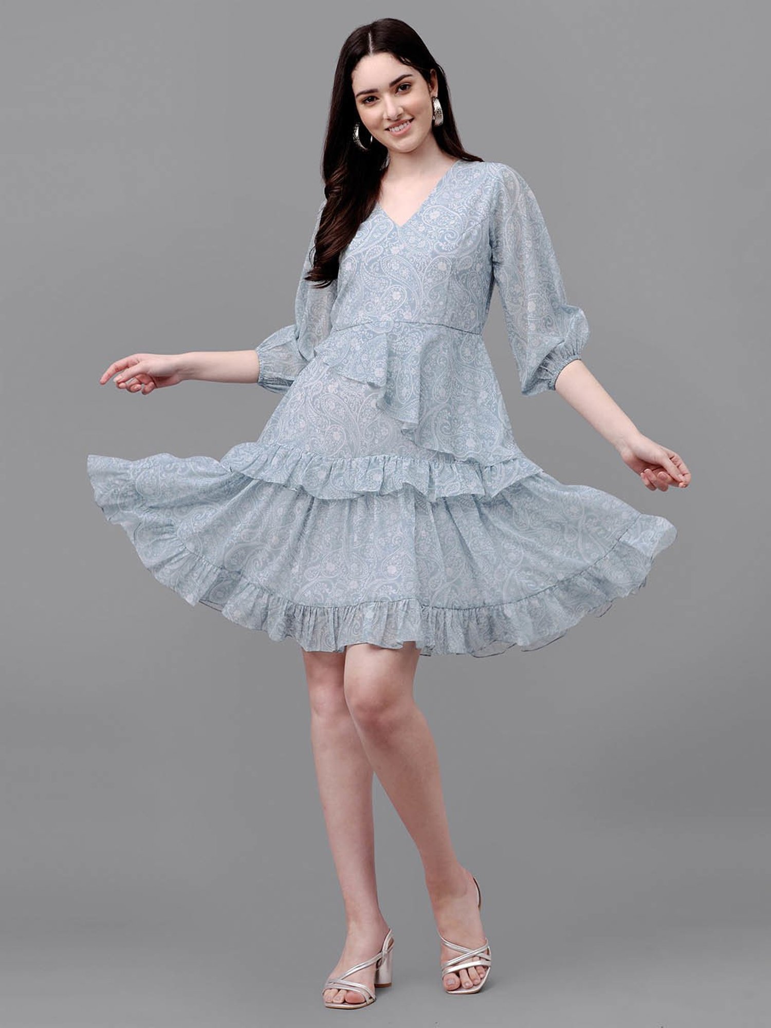 MASAKALI.CO Grey Printed A Line Dress