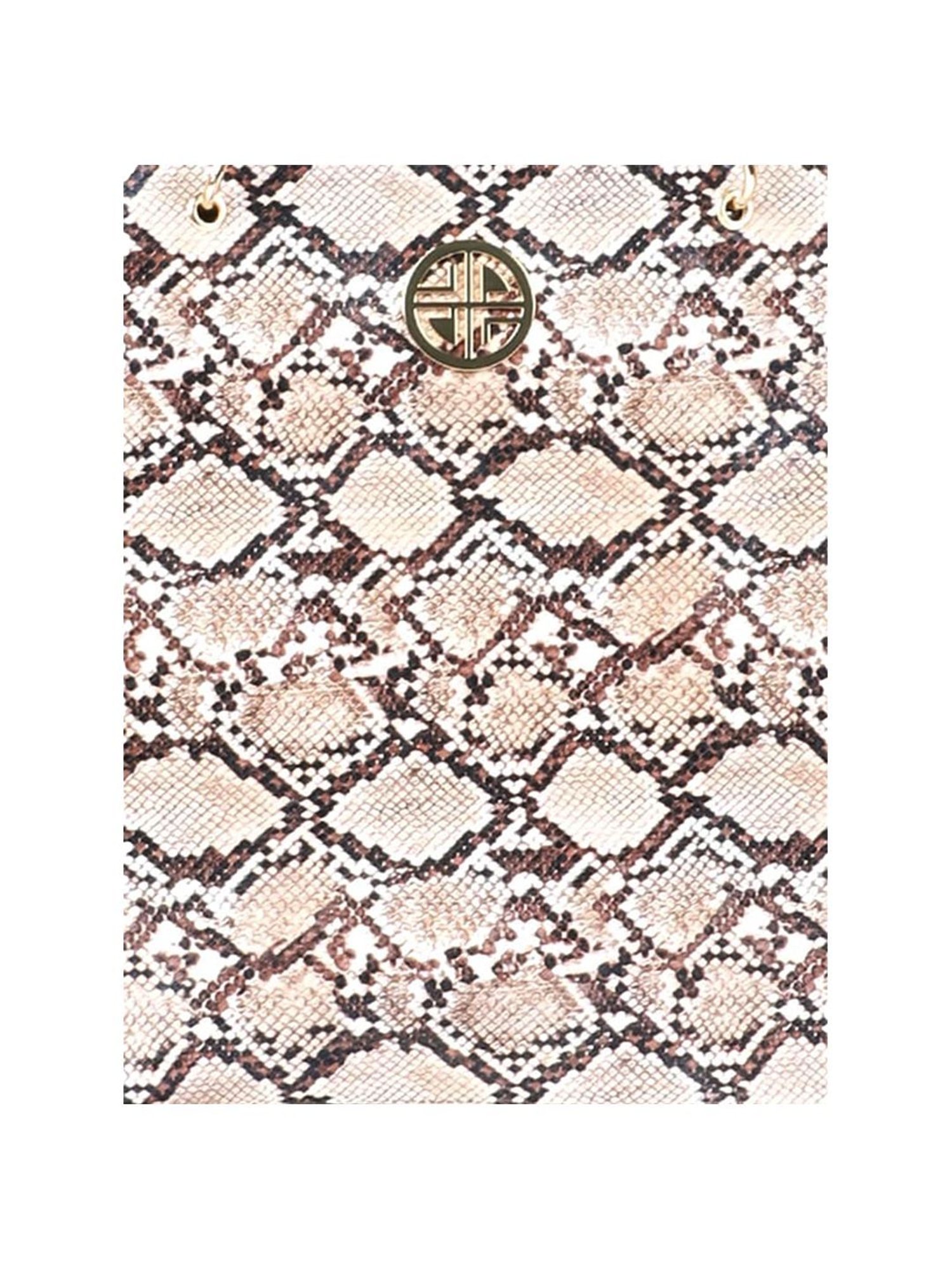 Carlton London Beige Printed Medium Tote Handbag