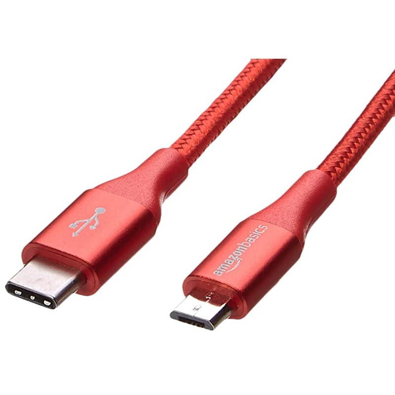 Double Braided Nylon USB TypeC to MicroB 20 Male Charger Cable | 6 feet Red