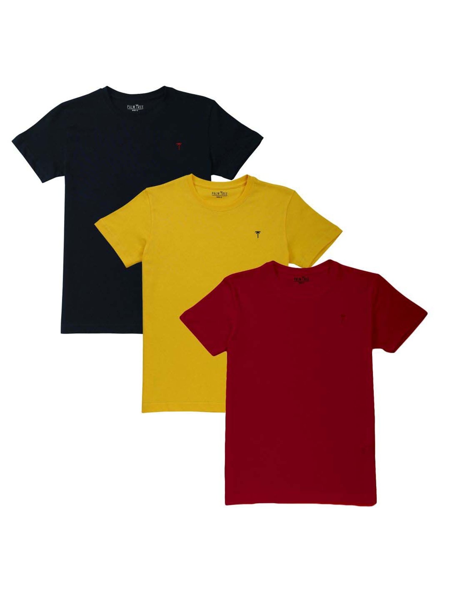 Palm Tree Boys Multicolor Cotton Regular Fit T-Shirt (Pack of 3)