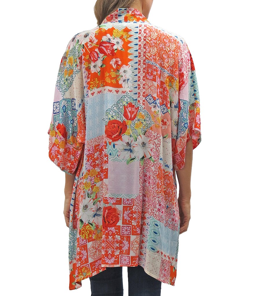 Karyn Seo Alva Patch Print Open Front 3/4 Sleeve Chiffon Kimono