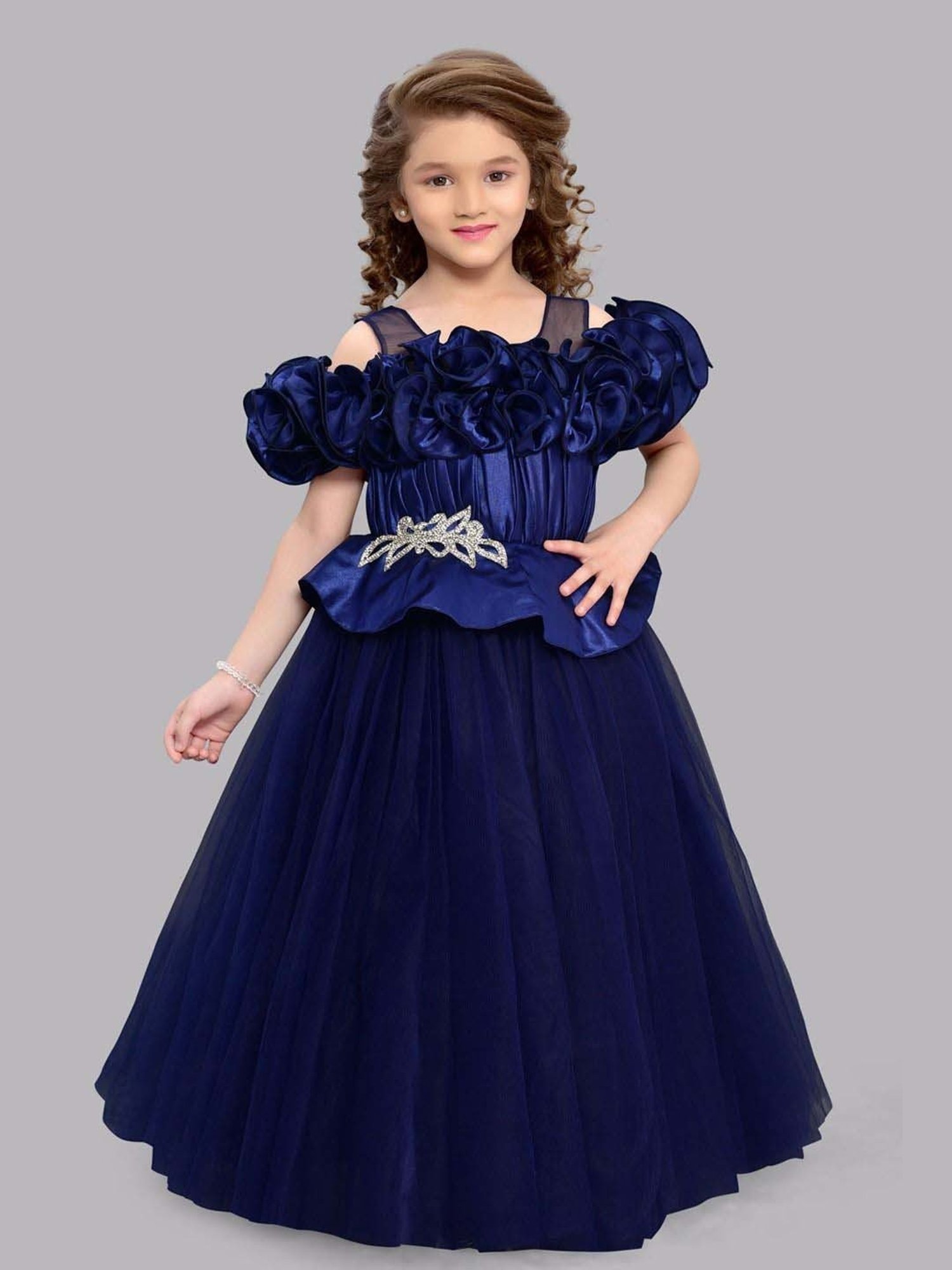 Pink Chick Kids Navy Solid Party Gowns