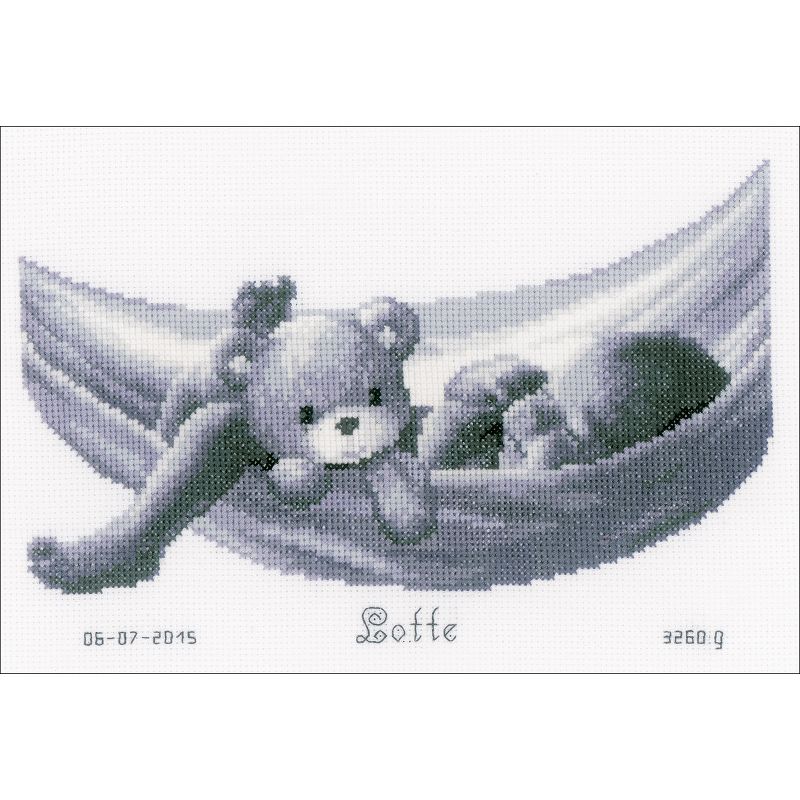 Vervaco Counted Cross Stitch Kit 10.5"X7.5"-Baby In Hammock Birth Record (14 Count)