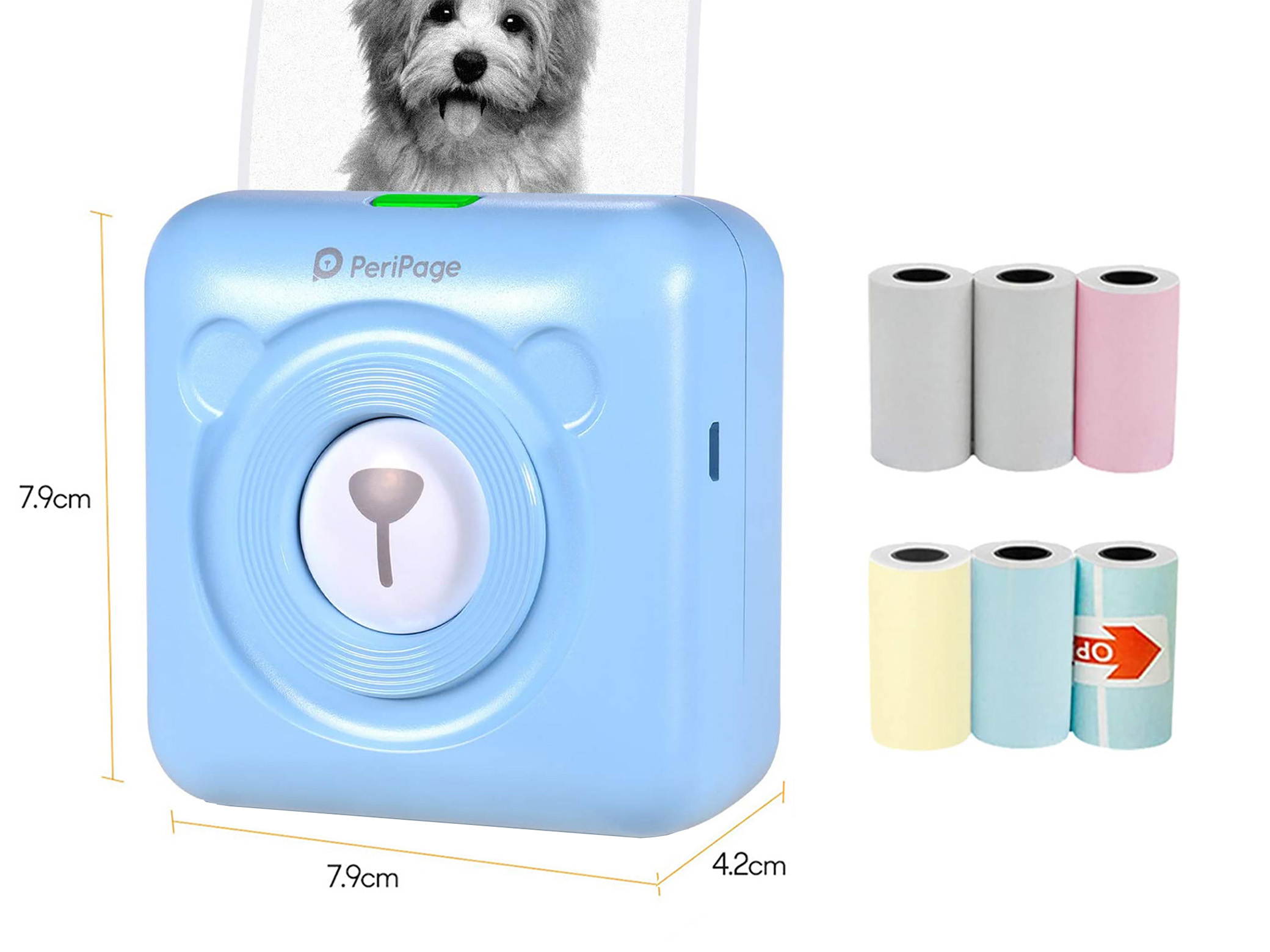 Makesure PeriPage Bluetooth Portable Label Printer Mini Pocket Wireless BT Thermal Printer Picture Photo Label Memo Receipt Paper Printer for Android iOS with 6 Rolls Free Sticker Paper(Blue)