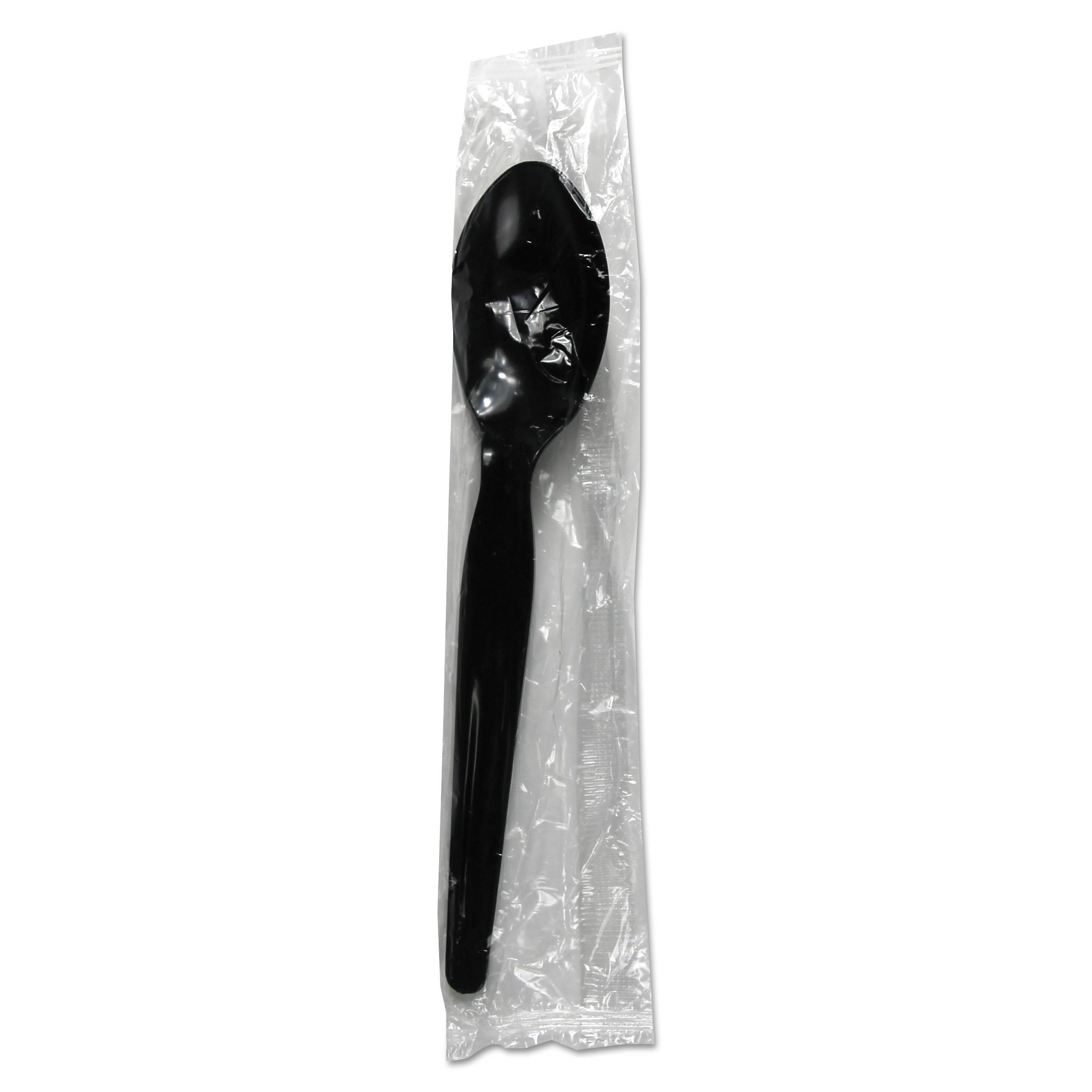 Boardwalk TSHWPSBIW Heavyweight Wrapped Polypropylene Cutlery Teaspoon - Black