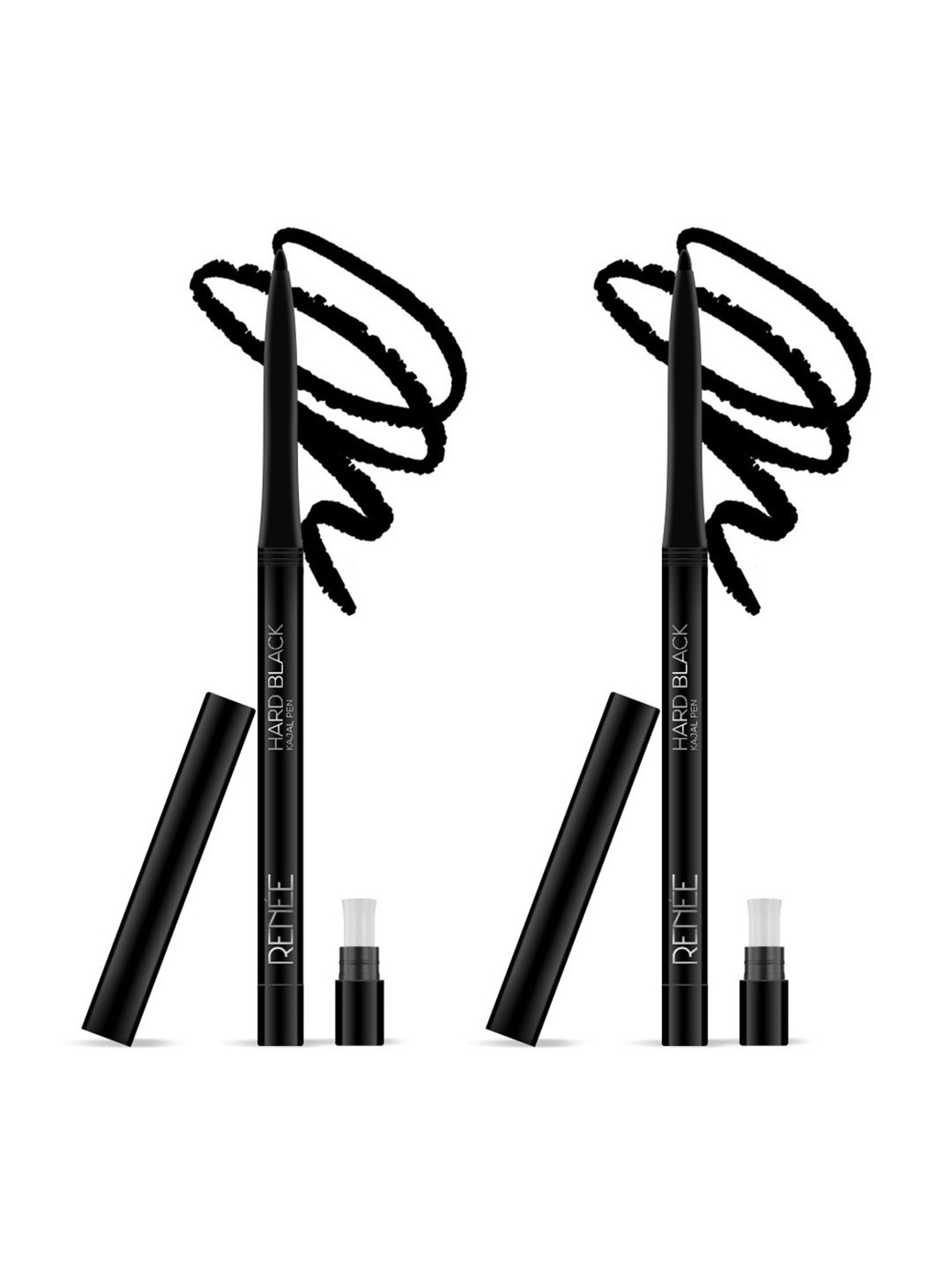 RENEE Hard Black Kajal Pen with Sharpener - Pack of 2