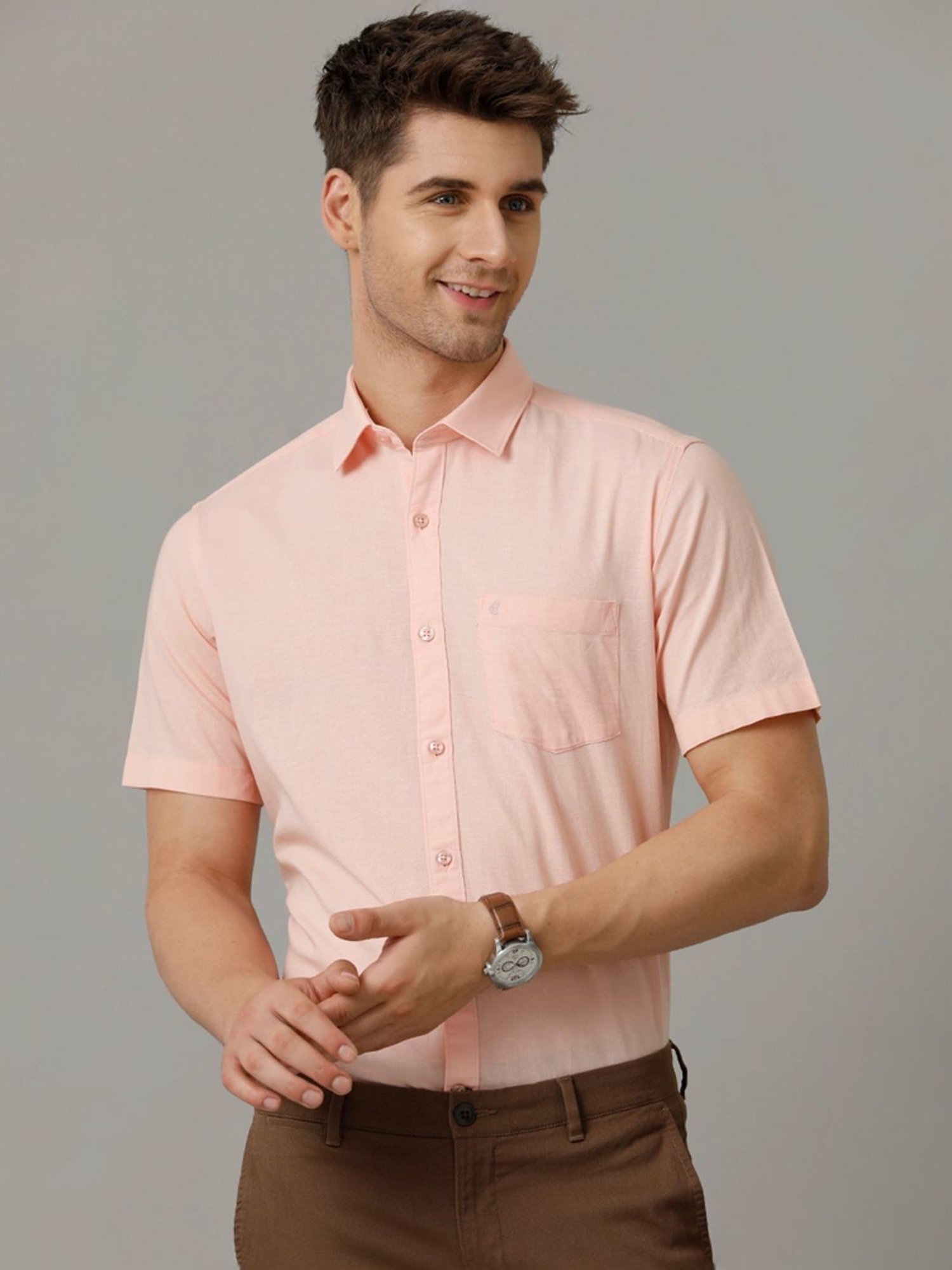 Cavallo By Linen Club Orange Linen Contemporary Fit Shirt