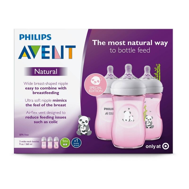 Philips Avent Natural Baby Bottle - Pink Panda - 9oz - 3pk