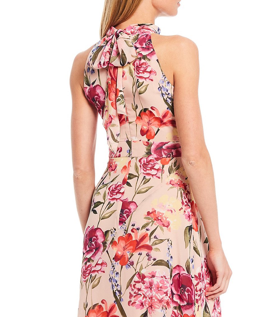 Eliza J Halter Floral Print Chiffon Sleeveless Maxi Dress