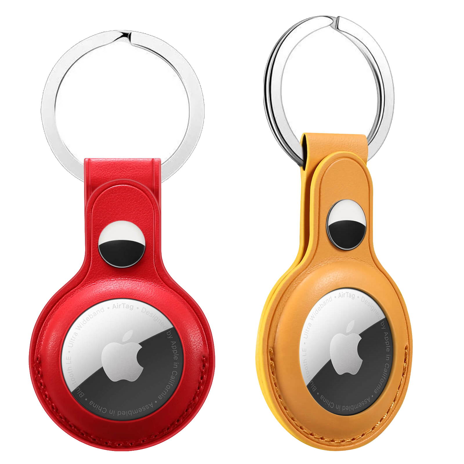 SINREGeek Airtag Tracker Protective Cover,2-Pack Genuine Leather Tracker Holder with Key Chain,  AirTag Finder Accessories AirTag Case Smart Wireless Tracker Protective Cover with Keyring