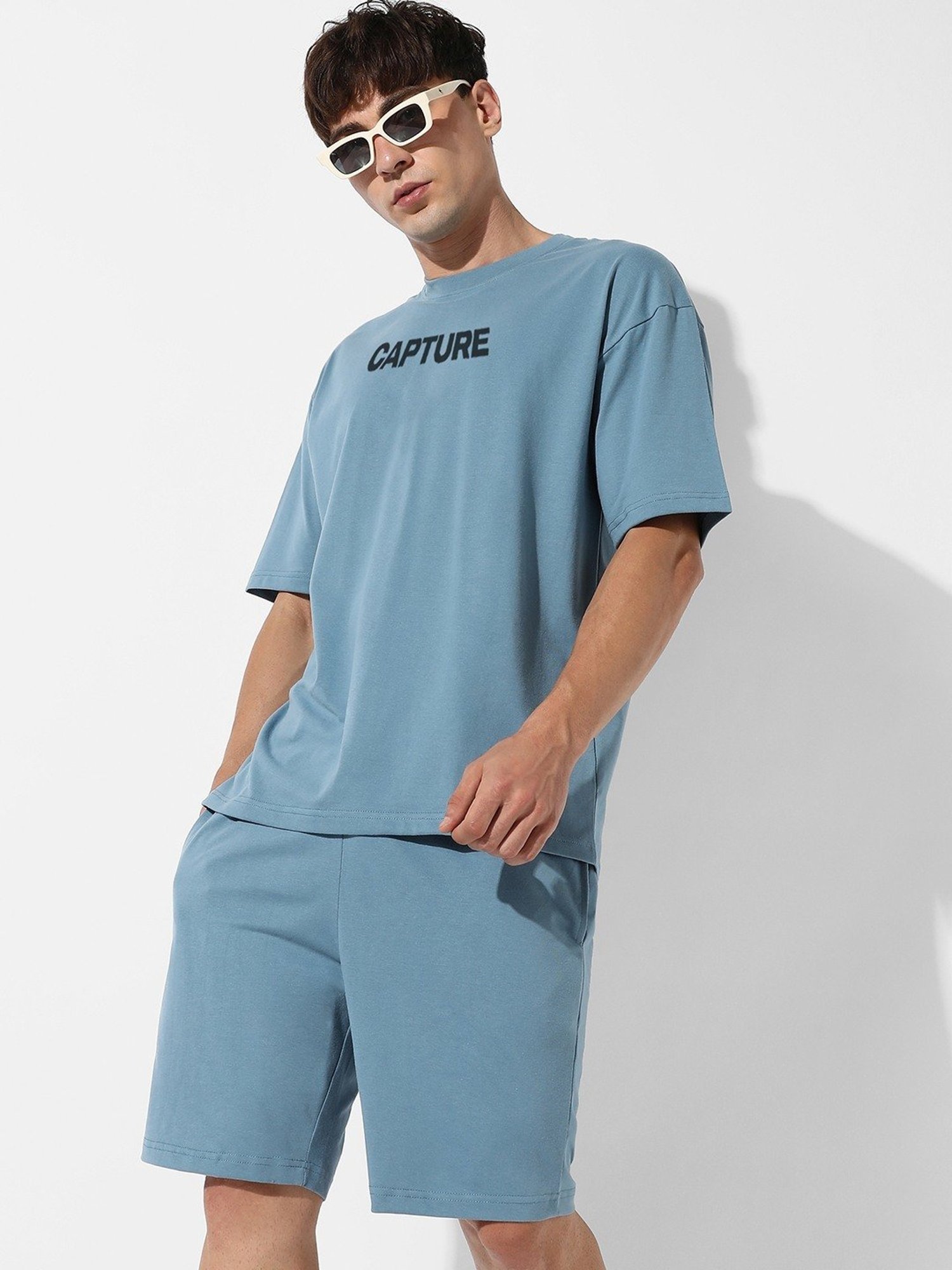 Campus Sutra Blue Regular Fit Oversized Capture Printed Co-Ord Set