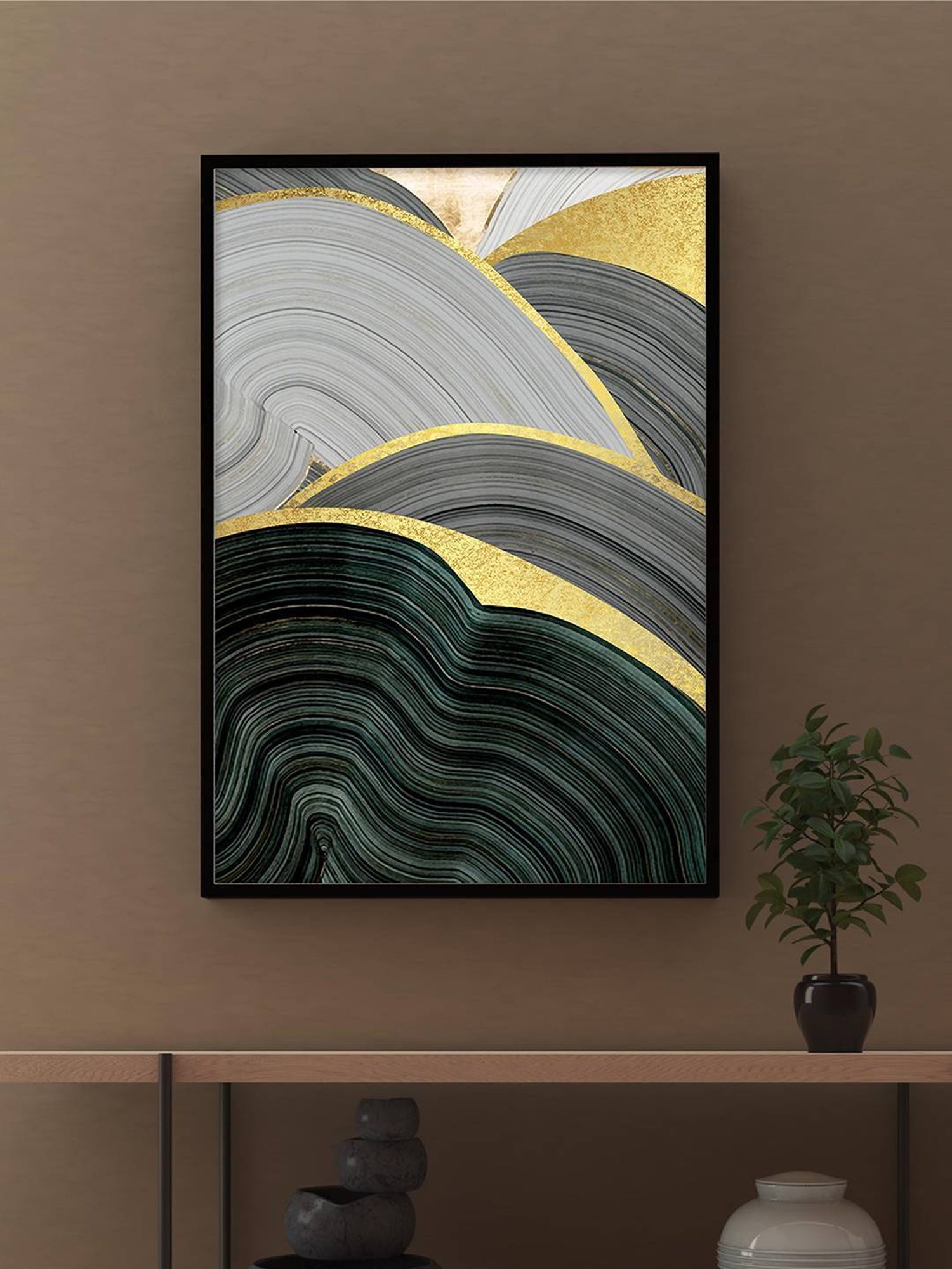 Art Street Modern Veins Printed Black Engineered Wood Wall Art