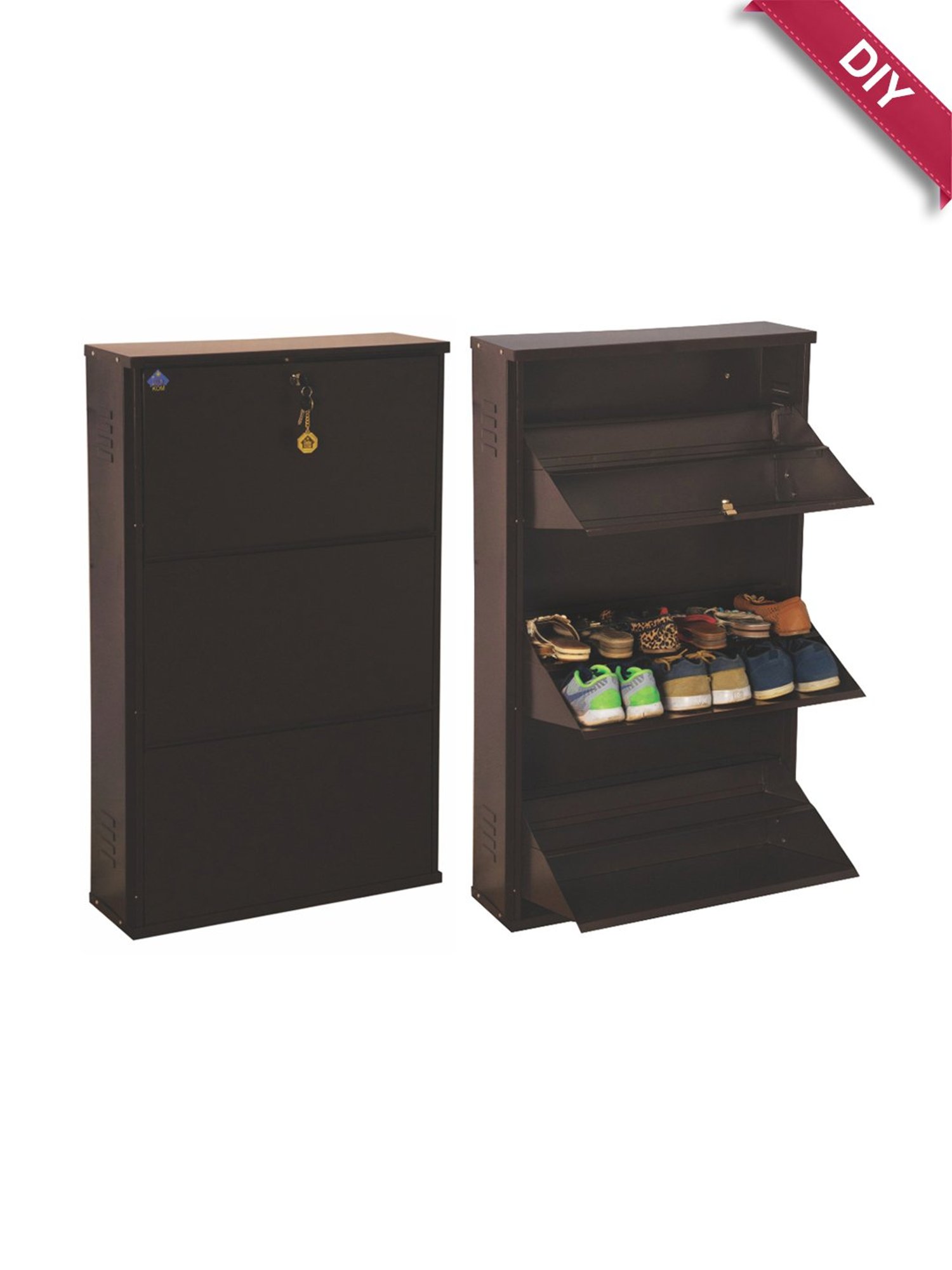 Delite Kom Metal Shoe Rack - 24" 3 Shelf, Ivory Green, PowderCoat, Wall Mount, DIY