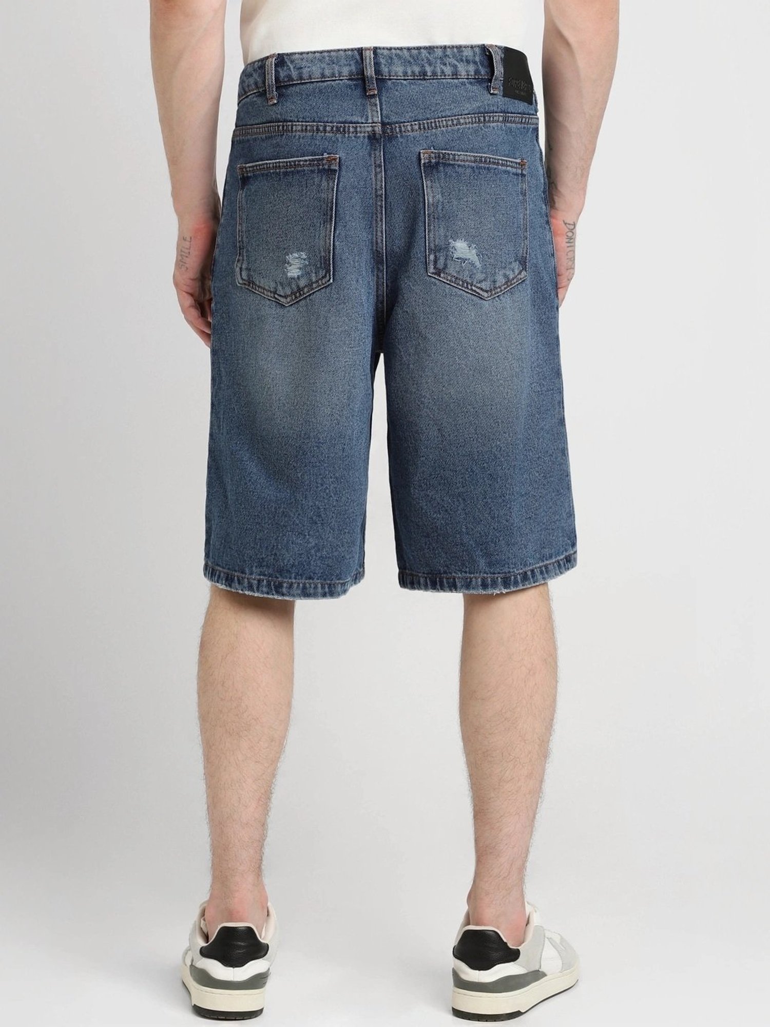 Forever 21 Navy Boxy Fit Denim Shorts