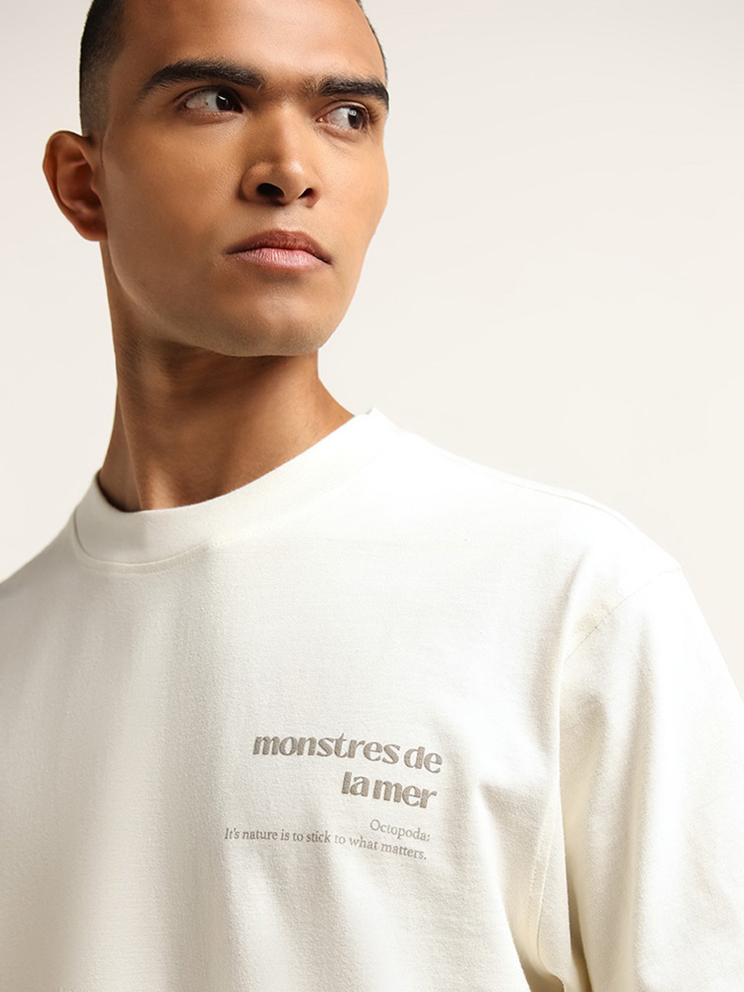 Nuon by Westside White Graphic Printed Relaxed-Fit Cotton T-Shirt