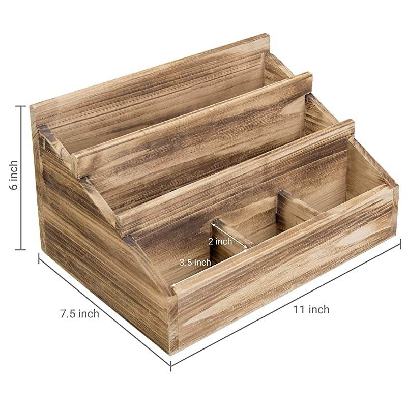 9Compartment Rustic Brown Burnt Solid Wood Remote Control Holder Caddy Organizer