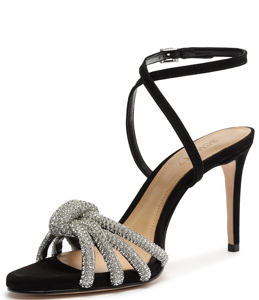 Schutz Knory Jewel Embellished Knotted Suede Dress Sandals