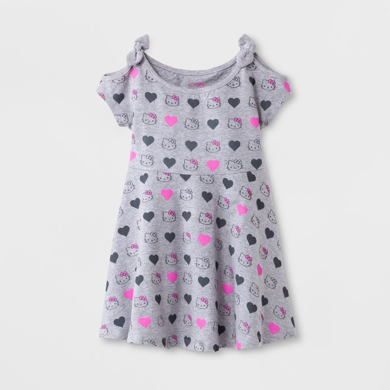 Toddler Girls' Hello Kitty Cold Shoulder A-Line Dress - Gray 4T