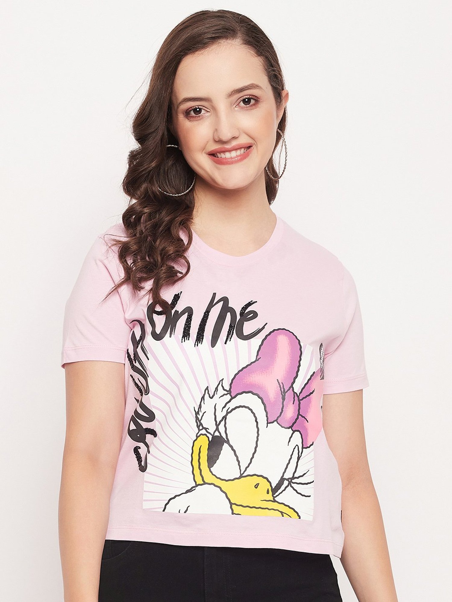MADAME Pink Cotton Printed T-Shirt