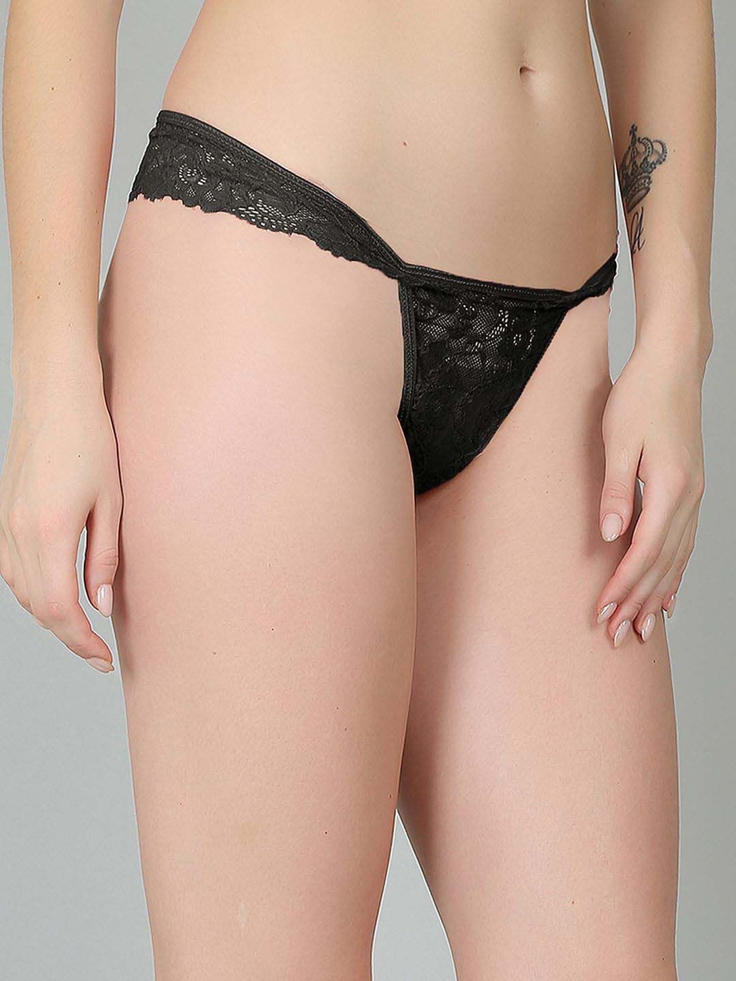 N-Gal Black Lace Work Thong Panty
