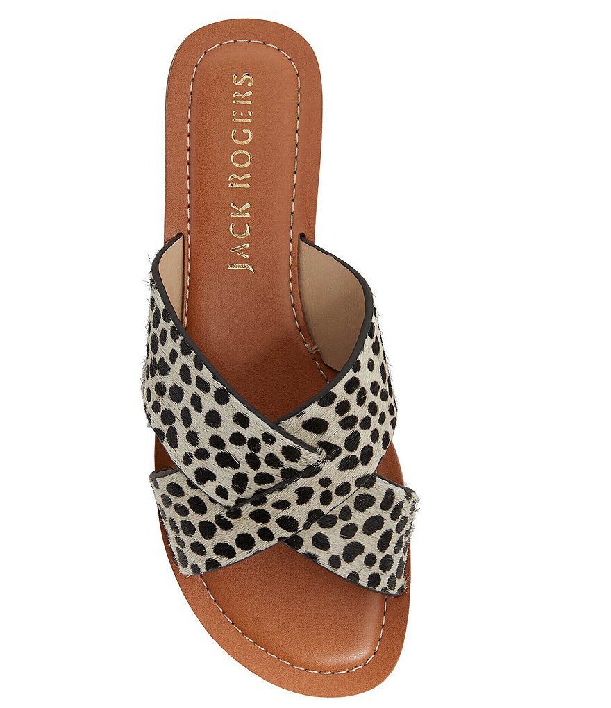 Jack Rogers Sloane Slotted X Band Dotted Animal Print Calf Hair Slides