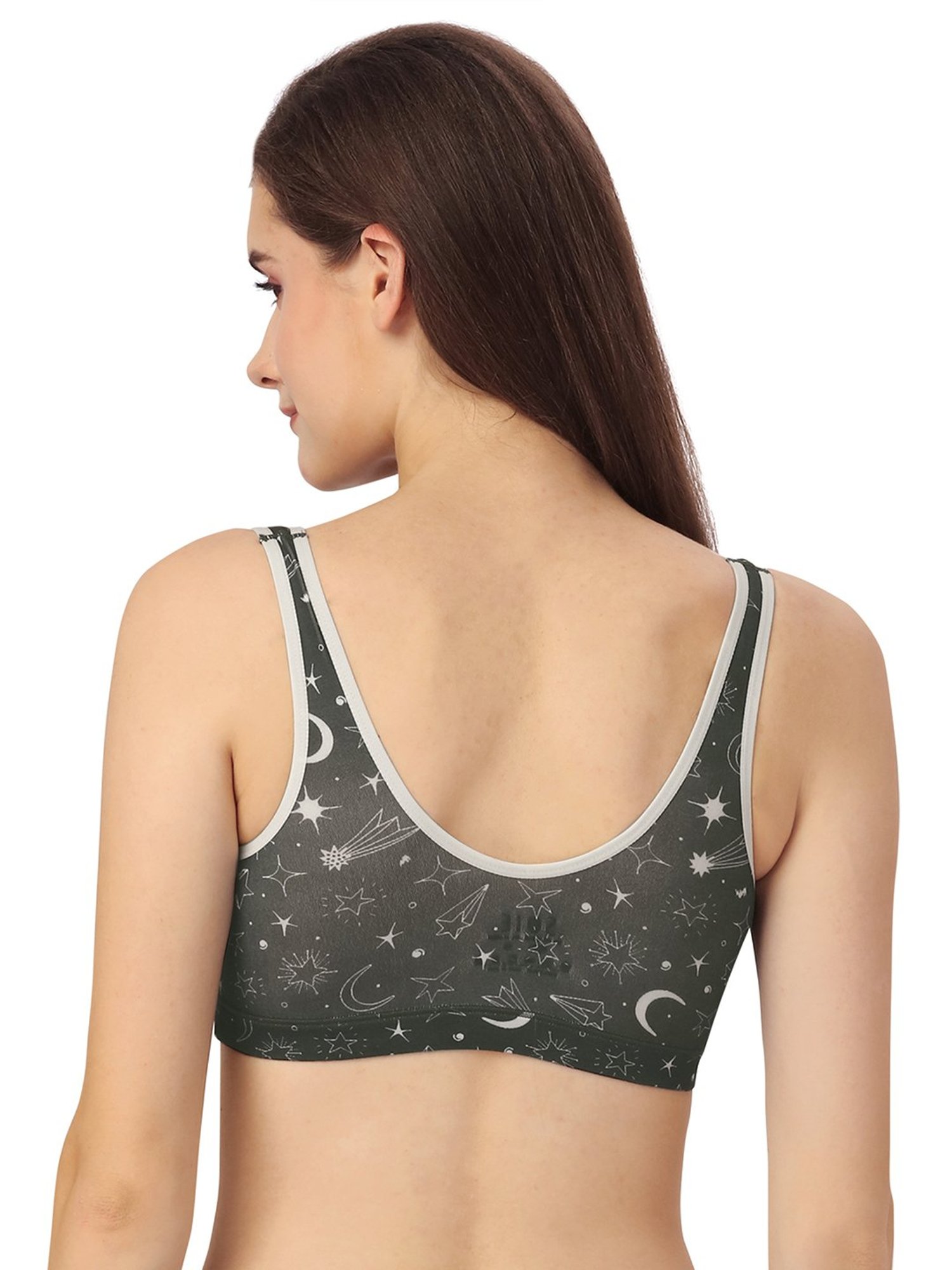 Soie Dark Olive Printed Medium Coverage Lounge Bra With Removable Cups