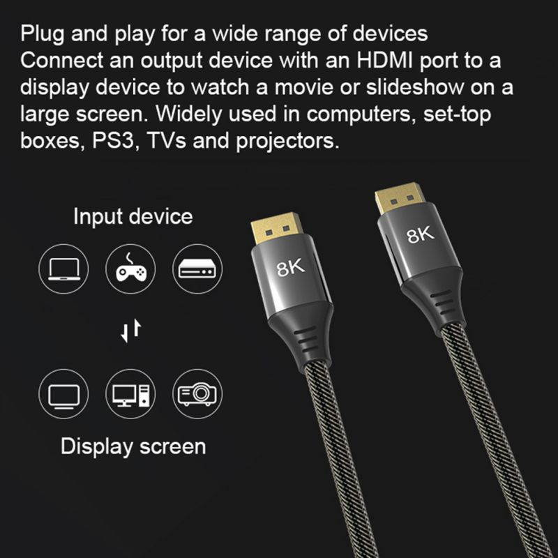 ESTONE DisplayPort Cable 16.4ft DP Cable Nylon Braided [8K@60Hz 4K@144] Display Port Cable High Speed DisplayPort to DisplayPort Cable Compatible PC, Laptop, TV - Slim Aluminum Shell, Black