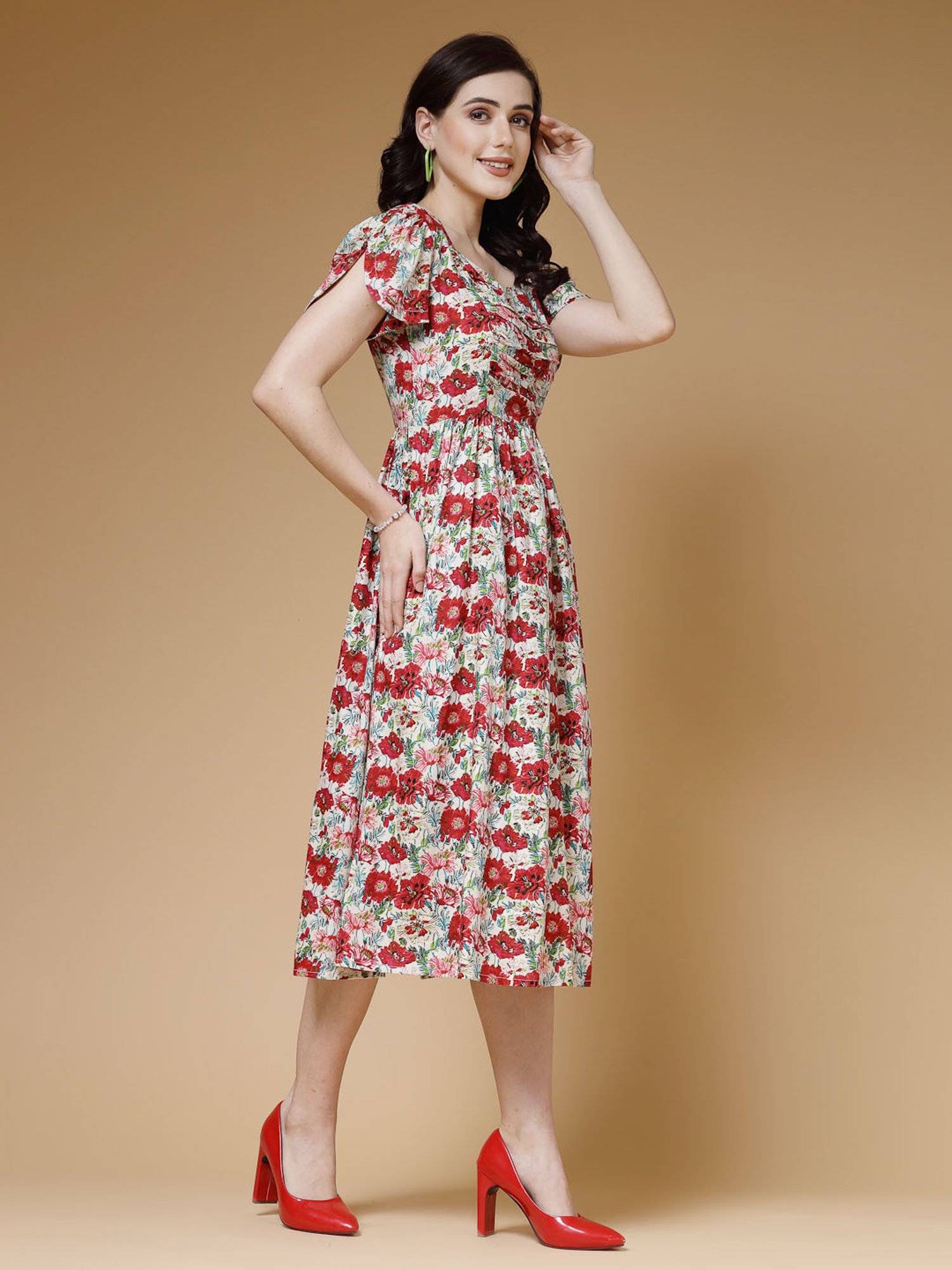 Indibelle Red Floral Ethnic Dress