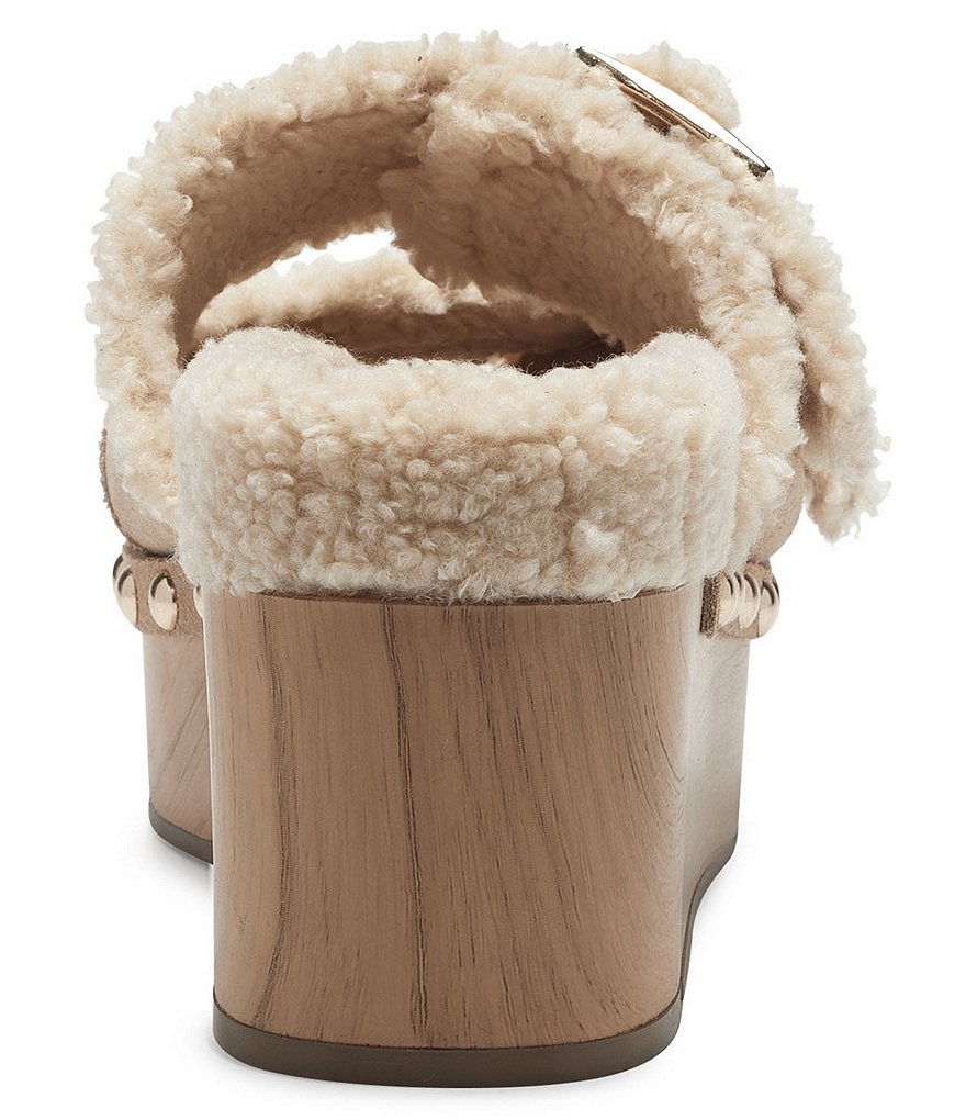 Jessica Simpson Cyriss Suede Faux Shearling Studded Buckle Wedges