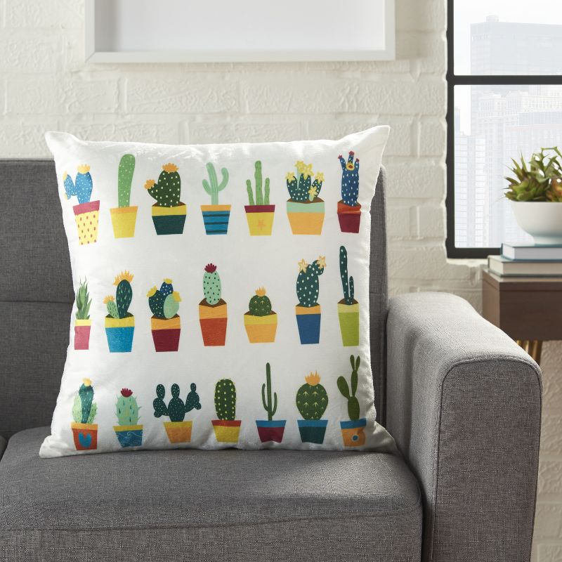 Nourison Trendy, Hip, New-Age Velvet Succulents Multicolor Throw Pillow - 18" x 18"
