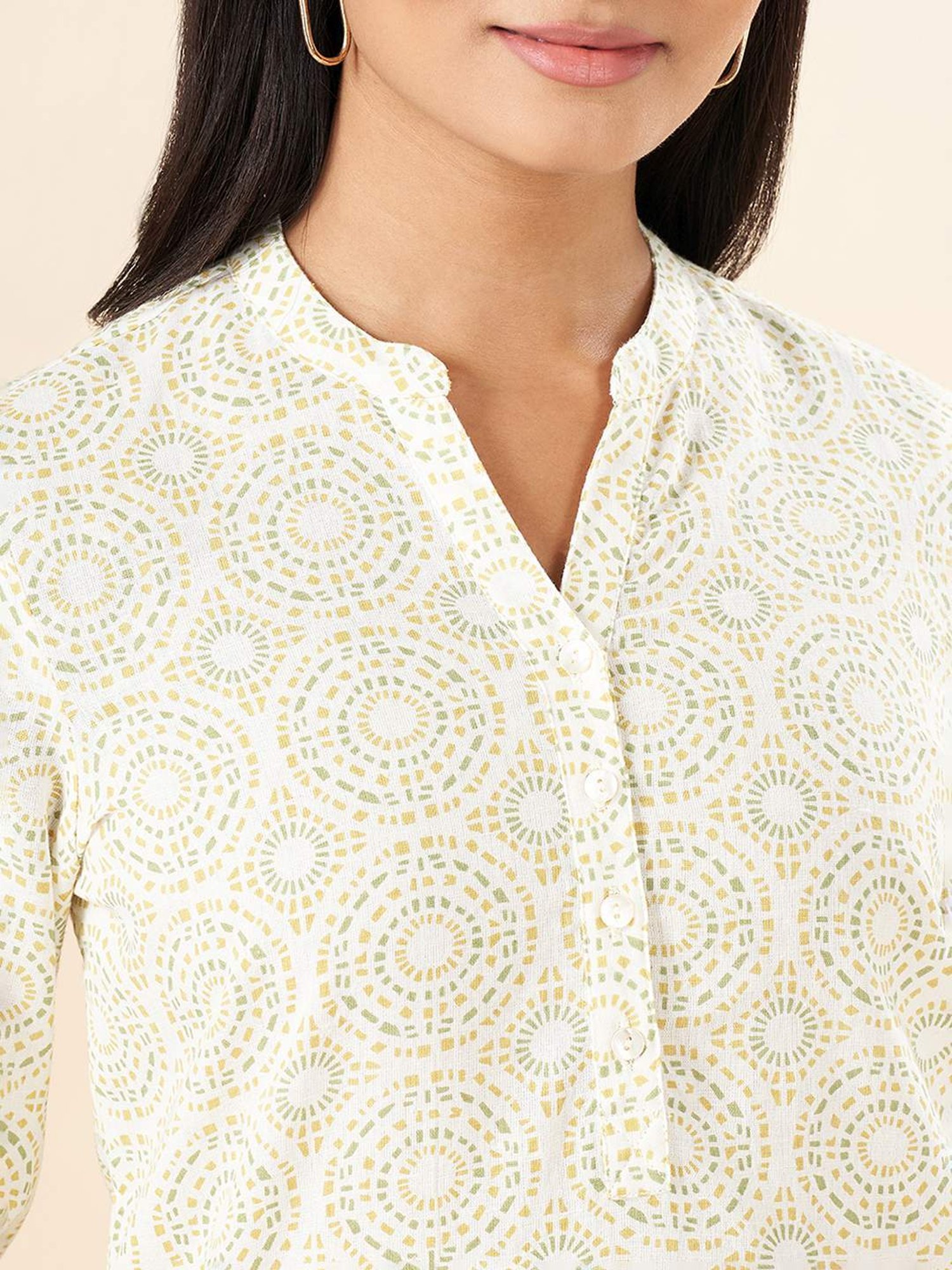 Akkriti by Pantaloons Beige Cotton Printed Tunic