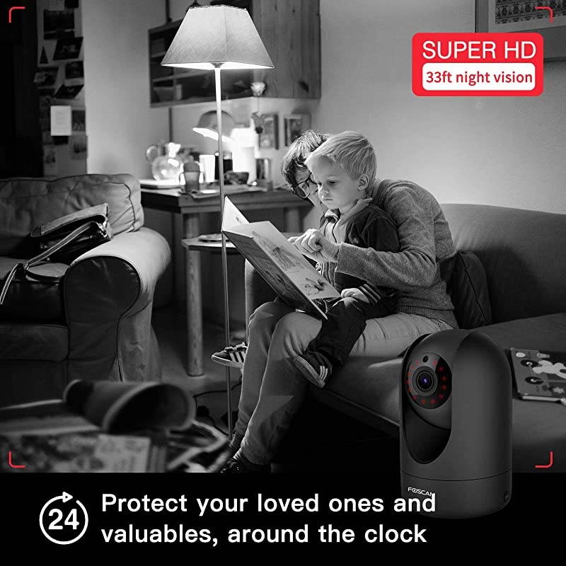 Home Security Camera  R4S 4MP WiFi IP CameraWireless Baby Monitor with AI Human Detection Sound Detection 33ft Night Vision 2 Way Audio Camera Compatible with Alexa Black