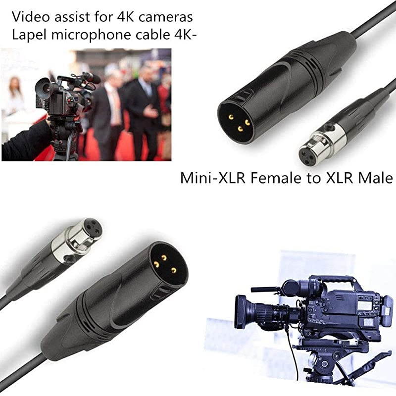 XLR Cable Mini Adapter 2 Pack Mini XLR Female to XLR Male Microphone Cables for 4K Camera 5 FT