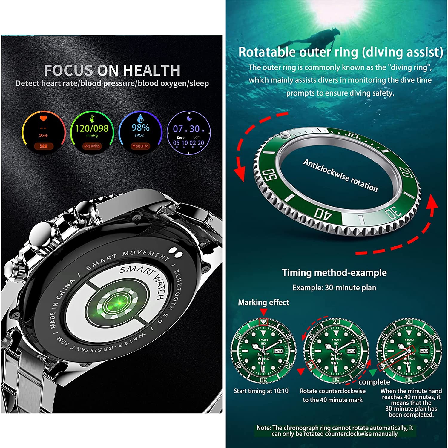 Men's Stainless Steel 1.28" Touchscreen Smartwatch for Android iOS, Fashion Mechanical Smart Watch, Bluetooth Calls with Heart Rate/Sleep Monitor Fitness Tracker, Ip68 Waterproof