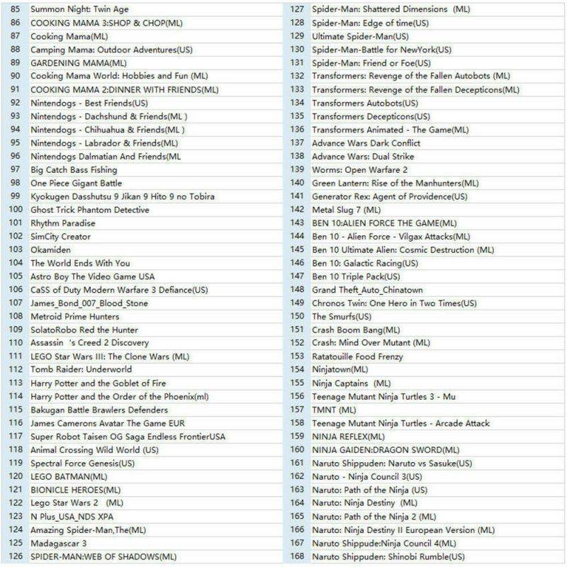 208 in 1 NDS Games Cartridge Gaming for Nintendo DS DS Lite DSi 3DS 2DS