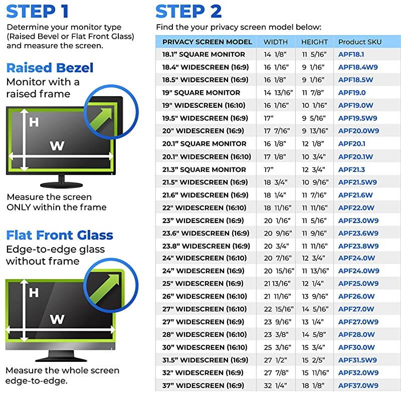 Monitor Privacy Screen 25 Info Protection for Desktop Computer Security AntiGlare AntiScratch Blocks 96 UV Matte or Gloss Finish Privacy Filter Protector 169 APF250W9