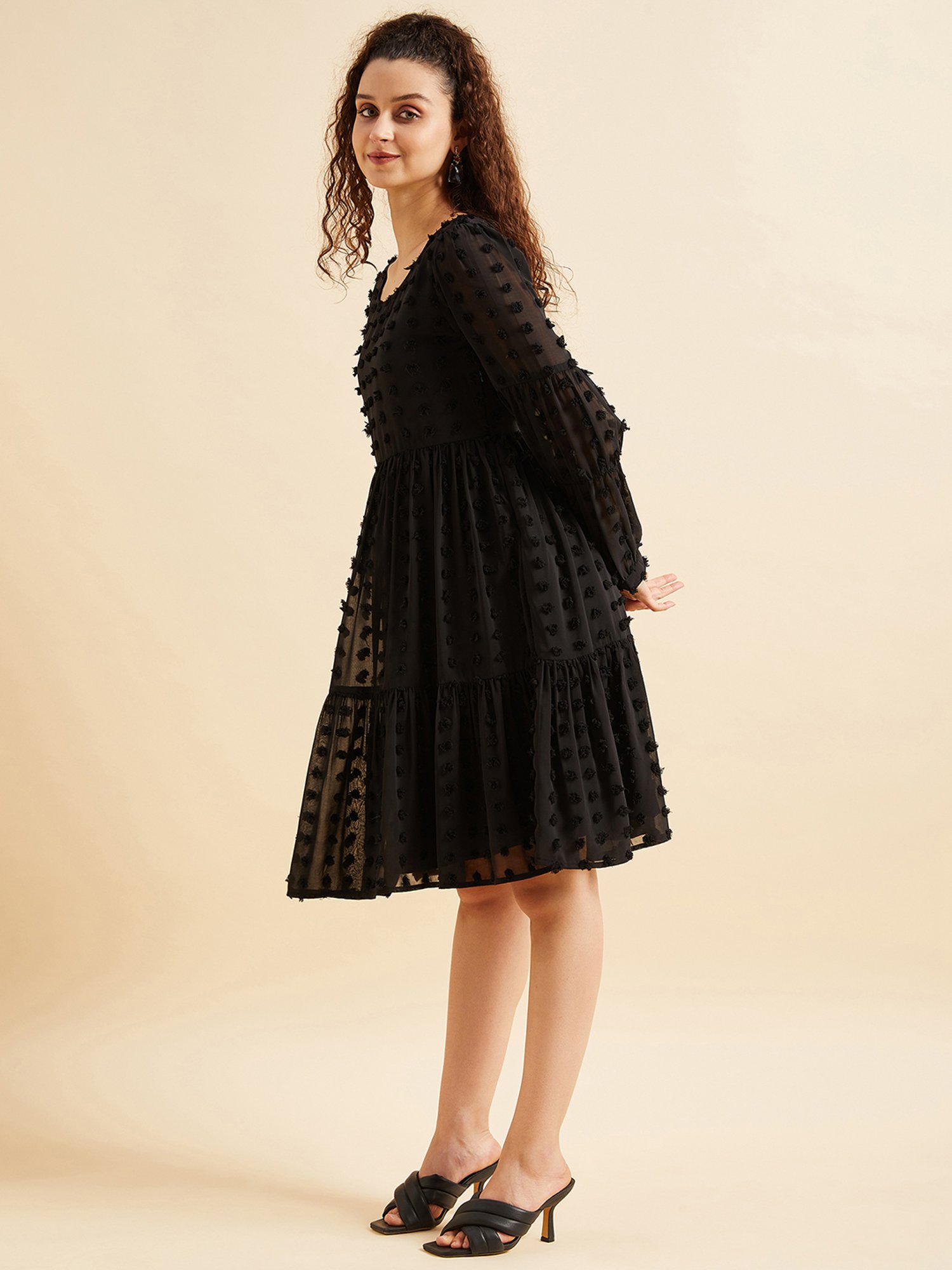 PANIT Black Self Design Ethnic Dress