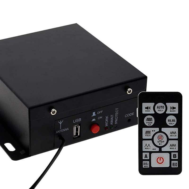 Car Police Siren Signal PA System 100W DS7300 Wireless Amplifier,Black Metal Round Cone Speaker,DC12V,100W,Multi-Tones,Two Lights Control,Emergency Electronic Siren for Vehicles