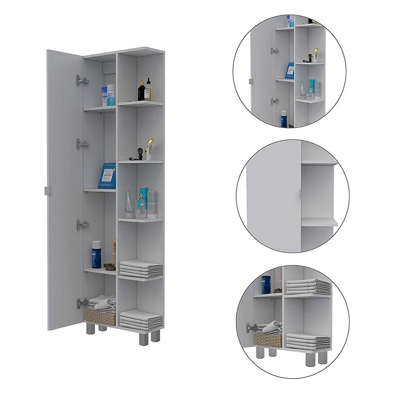 TUHOME Urano Linen Storage Cabinet Organizer with Swinging Hinge Door and 9 Shelves for Bathroom Bedroom Kitchen or Garage, White