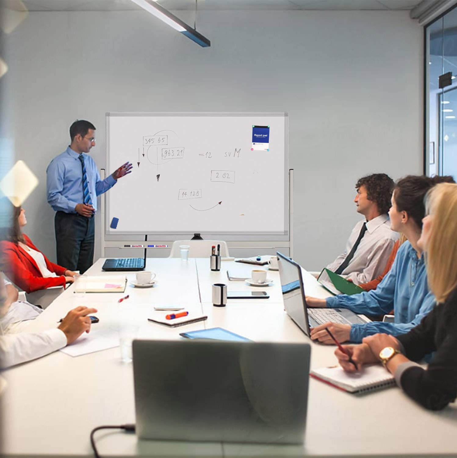 Mobile Whiteboard, 48 x 32 Inches Double Sided Dry Erase Board with Stand Magnetic White Board Easel Stand Board on Wheels with 6 Magnets, 3 Markers, 1 Magnetic Dry Eraser for Home, Office, Teaching