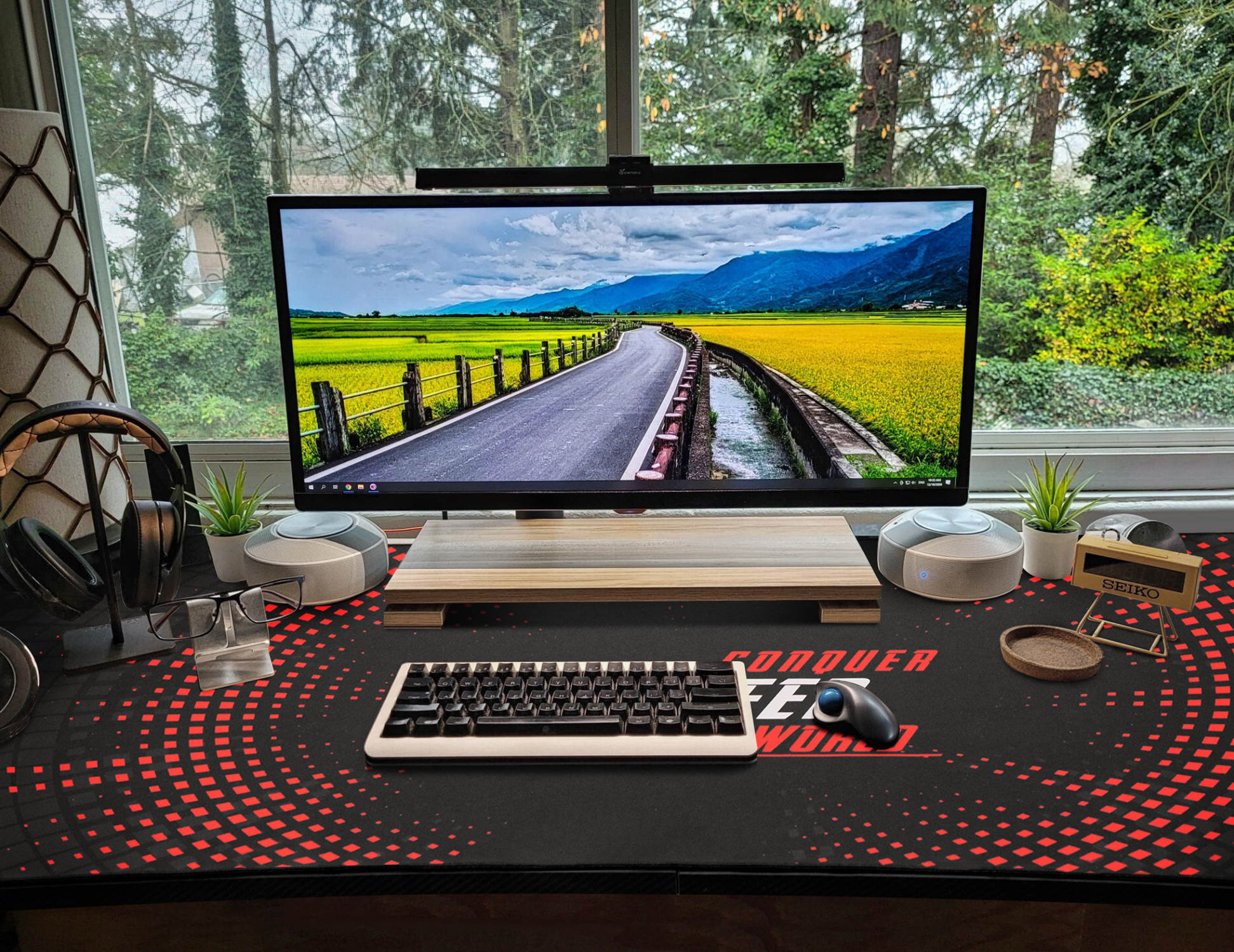 Devoko Gaming Desk 55 Inch Computer Gaming Desk Z-Shaped Pc Gaming Desk with Carben Fiber Surface Gamer Desk with Free Mouse Pad Home Office Desk with Cup Holder and Headphone Hook (Black)