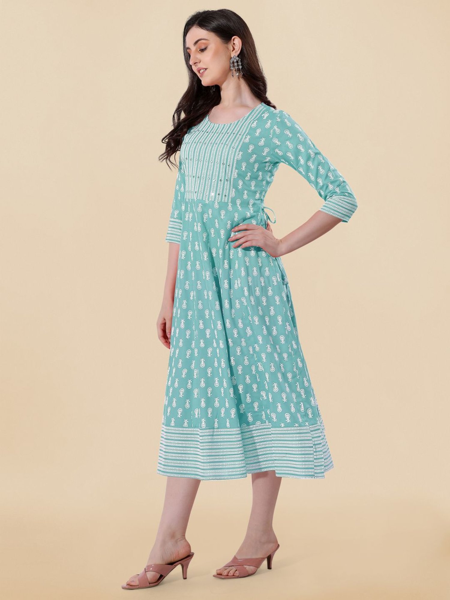 MIRCHI FASHION Green Embroidered A-Line Dress