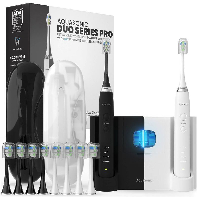 Aquasonic Duo Pro Dual Handle Ultra Whitening Electric Toothbrushes - Black & White