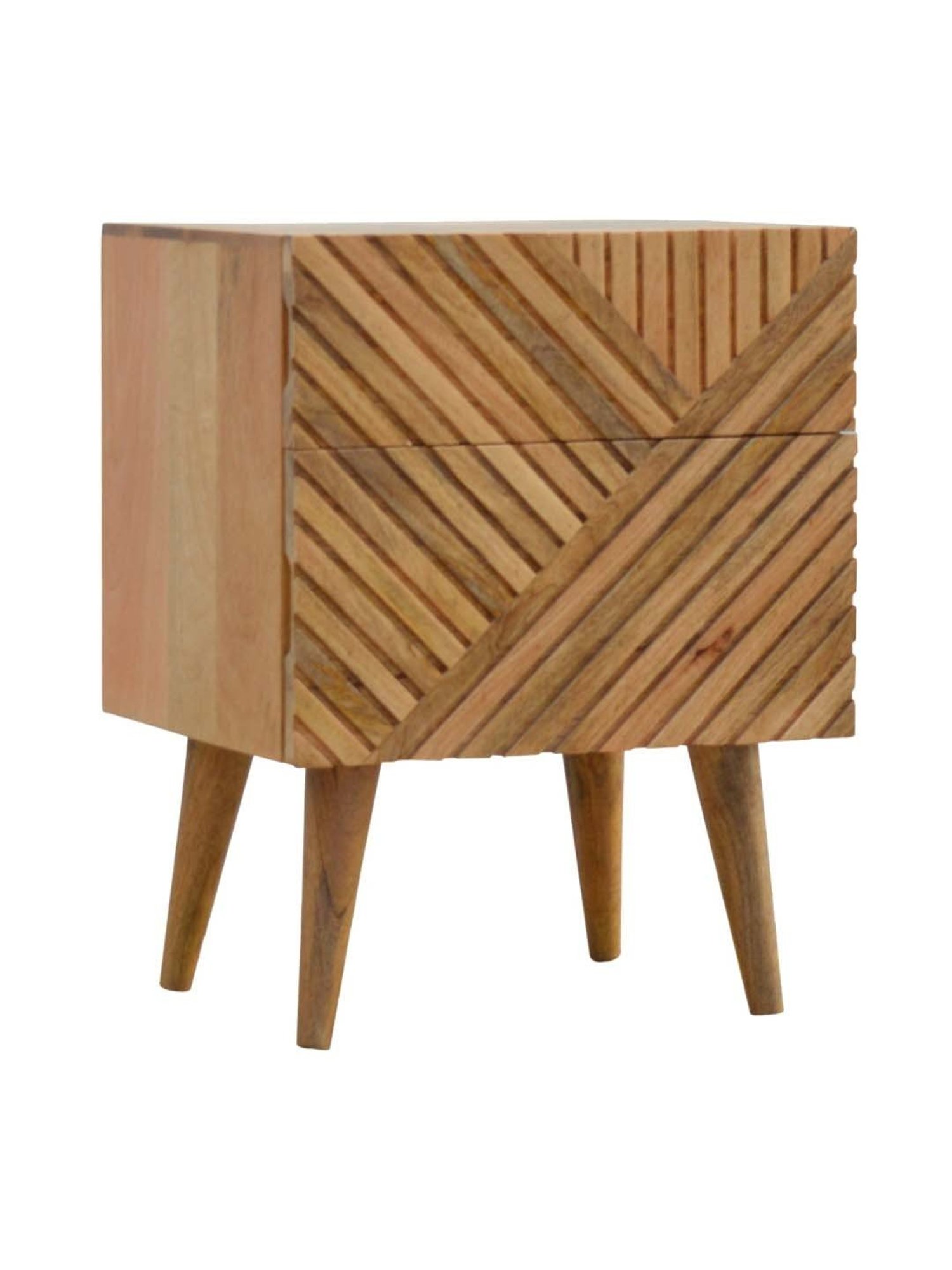 Artisan Furniture Textured Brown Line-Carving Bedside Table With Double Drawers