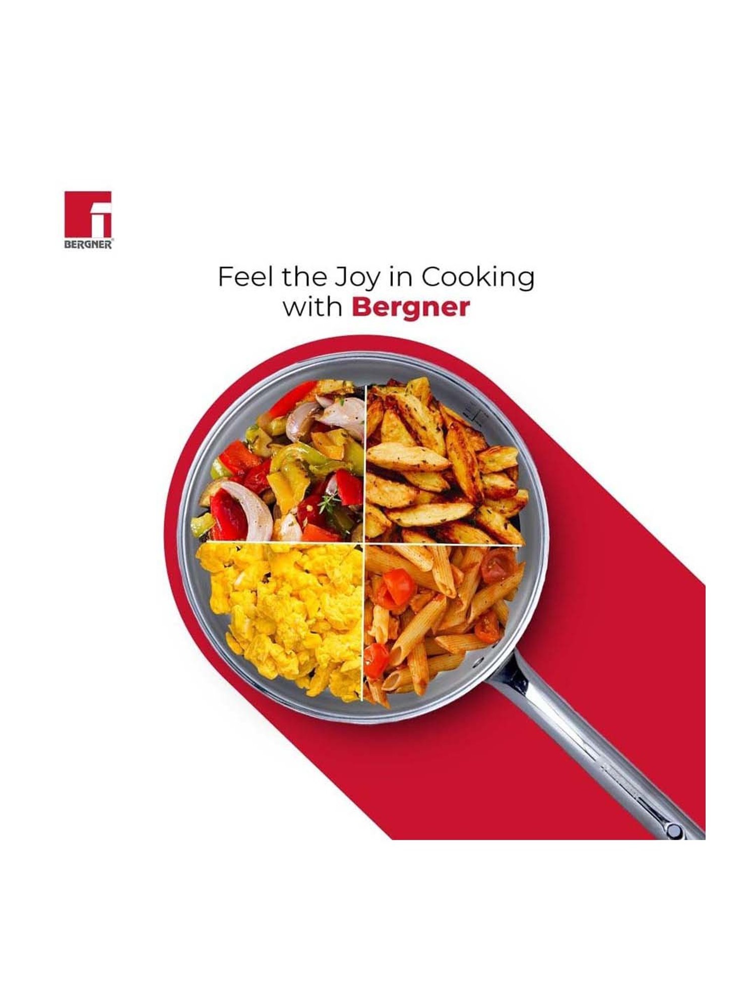 Bergner Tripro Silver Stainless Steel 22 cm Induction Friendly Triply Sautepan With Lid (2.1 L)