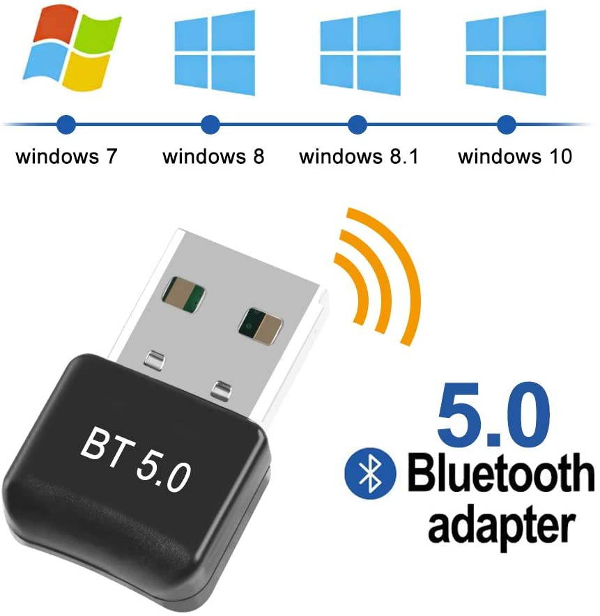 USB Bluetooth 5.0 Adapter for PC Win10/8.1/8/7/XP/Vista, Bluetooth Dongle Receiver/Transmitter Support Multiple Device Connections: Headset, Mouse, Keyboard, Printer, Speaker