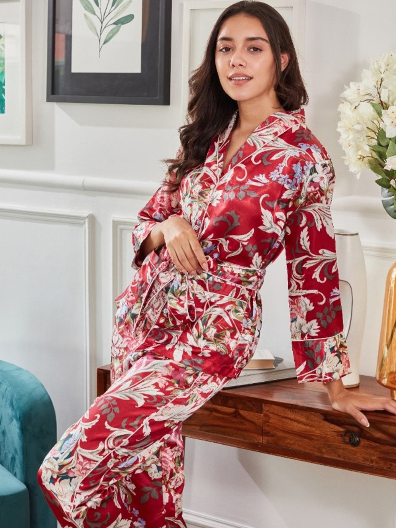 Dusk Attire Red Kiss of Flower Co-ord Set