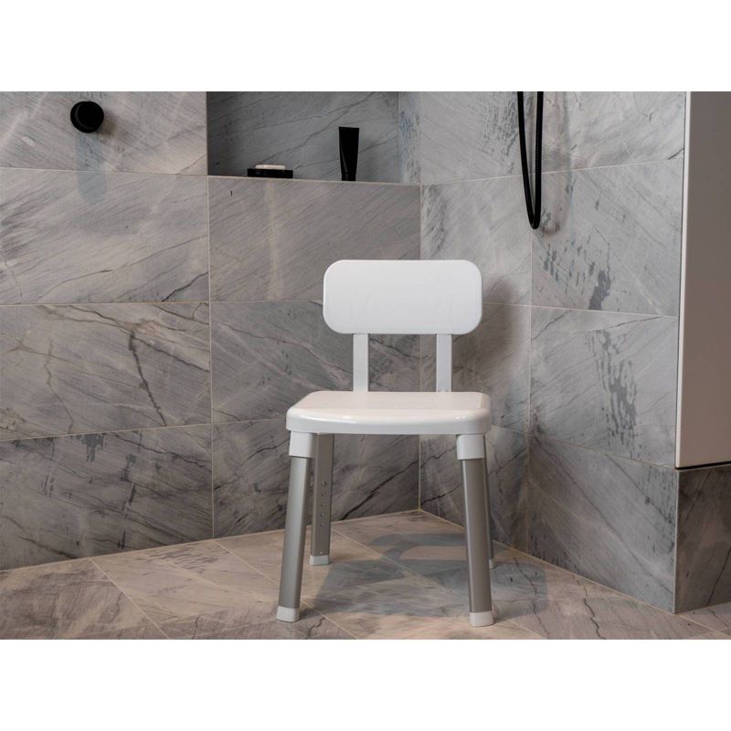 Deluxe Bathroom Chair with Back Support White - evekare